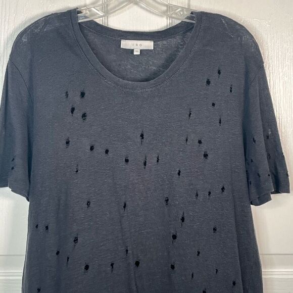IRO Clay Black Distressed Tshirt Sz XL Linen Holes - Picture 3 of 12